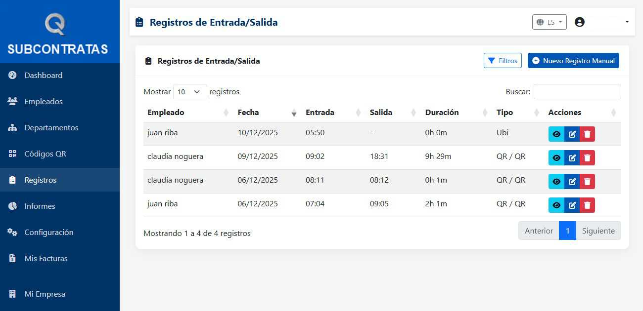 Registros de Horarios